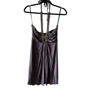 NWT Sky Brand L Short Flowy Dress Metal Rhinestone Halter Tie Club Travel Resort